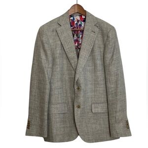 Robert Graham Blazer Mens 40R Gray Linen Cotton Unstructured Half Lined Jacket