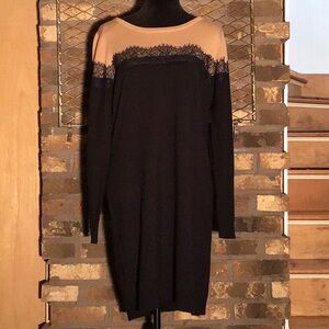 AB STUDIO sweater dress block black tan black lace detail XL