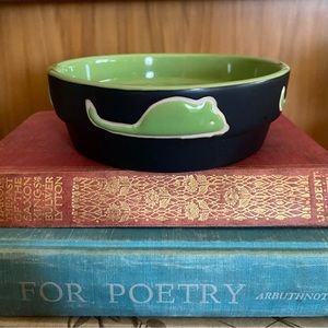 Cat & Mouse Ceramic Bowl | Cat Food Dish | Matte Black & Glossy Green | Ethical