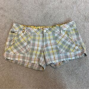 𝅺BILLABONG Tan yellow plaid check cargo shorts Sz 9