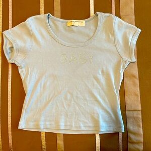 Urban Outfitters Y2K Rhinestone Baby Tee, Baby Blue