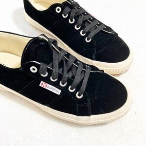 Superga black lace up velvet sneakers W sz8 M sz6.5