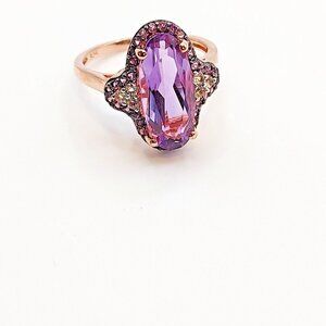 Vintage Rose Gold over Sterling 925 Amethyst Ring Hallmarked