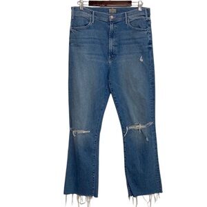 Mother Jeans Womens 34 x 28 The Hustler Ankle Fray Understudy Blue Flare Leg