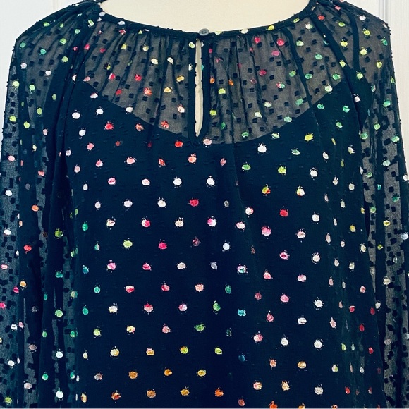 J. Crew Popover Rainbow Clip Dot Navy Blue Chiffon Blouse Womens Sz XS - Picture 4 of 13