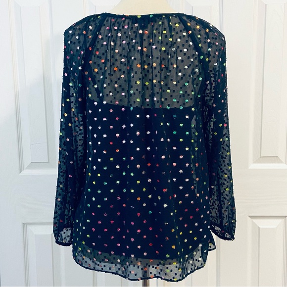 J. Crew Popover Rainbow Clip Dot Navy Blue Chiffon Blouse Womens Sz XS - Picture 6 of 13