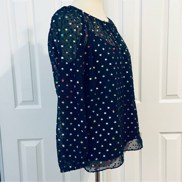 J. Crew Popover Rainbow Clip Dot Navy Blue Chiffon Blouse Womens Sz XS - Picture 8 of 13