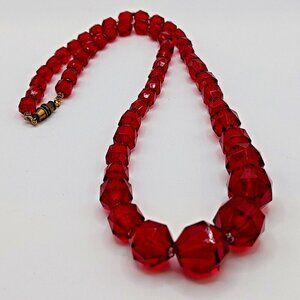 Deco Vintage Red Czechoslovakia Graduated Crystal Necklace - old 22"