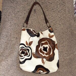 MAURIZIO TAIUTI- Leather Floral Design Animal Hair Tote Bag-Hobo-Excellent