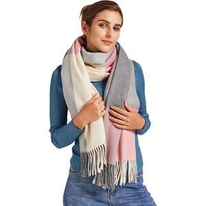 Women Grey Wool Scarf Warm Plaid Unisex Winter Scarves Extra Large Shawl  Wraps