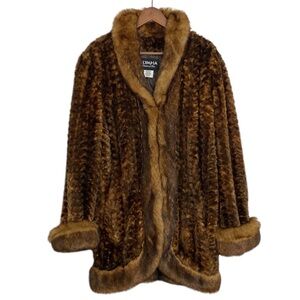 Olympia Faux Fur Coat Womens 3X Brown Chinchilla Midi Jacket Retro Disco Party