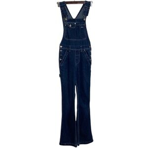 Vintage Overalls Womens XS Dark Blue Denim Flare Leg 90s Silver Jeans Cowgirl