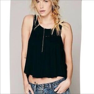 Free People black braided trim tank top Xsmall