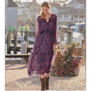 NEW Sundance Womens Litzy Bloom Long Sleeve Maxi Dress Purple Sheer With Slip M