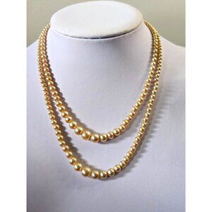 1850s ANTIQUE graduated NATURAL Pearls double strand necklace sterling clasp