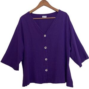 Oh My Gauze Top Womens 2 Large XL Purple Long Sleeve Button Up Blouse Shacket