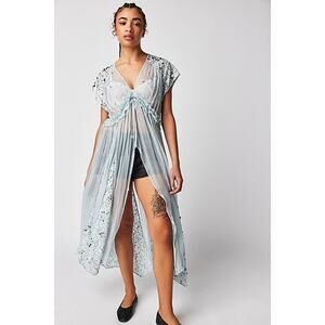 Free People Make A Splash Sequin Sheer Cover-Up Dress Pale Blue