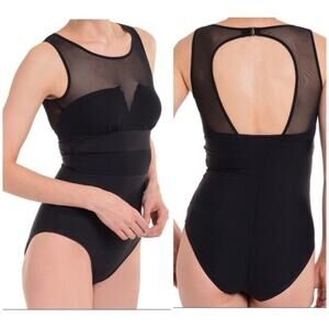 Spanx Slimming Black Mesh Swimsuit One Piece 2374