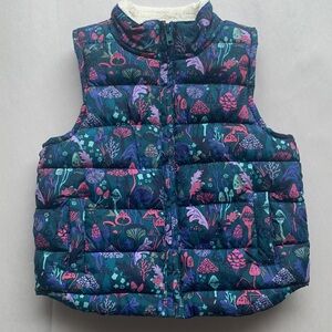 Gymboree Zip Front Puffer Vest Mushroom Print Girl Green Pink Size 4 XS Toddler