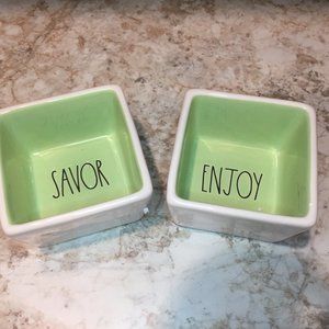 Rae Dunn Savor & Enjoy Square Bowl Set -Set of 2 - NEW!