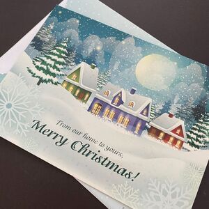 Christmas Night at the Cottage Family Holiday Greeting Card with Envelope