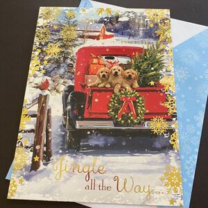 St Labre Indian School Red Truck with Puppy Merry Christmas Gift Greeting Card