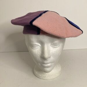 Kangol Hat Womens Small Pink Purple Wool Colorblock Wool Beret Velvet Trim