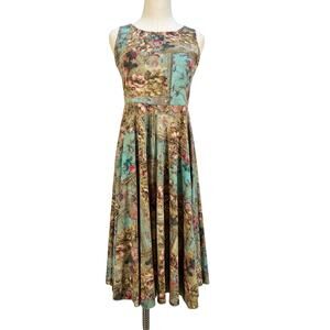 Peruvian Connection Sleeveless Fit and Flare Dress Printed Floral Blue