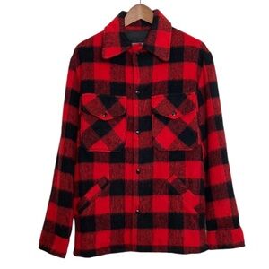 Vintage Shacket Mens Small Red Black Buffalo Plaid Flannel Shirt Lumberjack