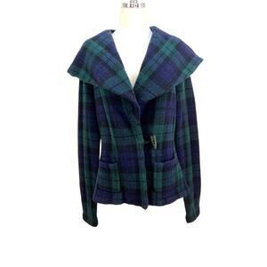 Ralph Lauren Rugby Blackwatch Plaid Wool Sweater Hooded Blue Green