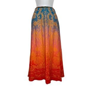 Anthropologie Farm Rio Satin Slip Ombre Midi Skirt Cotton