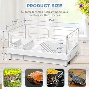 Small Turtle Tank, Turtle Aquarium, Acrylic with Basking Platform, Bottom Draina