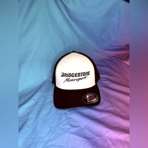 Bridgestone Tires Motorsports White Fitted Cap Firestone Trucker Hat RARE biker