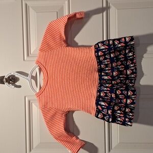 Baby girls size 6-12 months long sleeve shirt orange stripes geometric blue