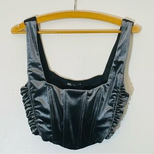 Zara Gray Velvet Boned Bustier Corset Style Crop Top Size S NWT