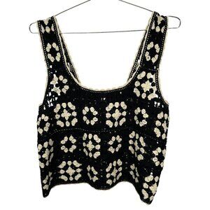 Black & Cream Crochet Blocks Crop Tank Large