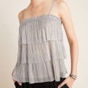 Anthropologie Ivy Silver Metallic Shimmery Tiered Tank XS