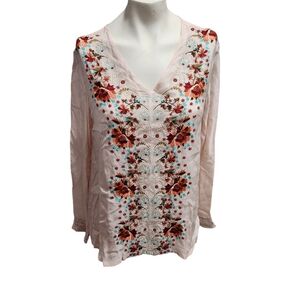 Sundance Light Pink Floral Embroidered Tunic Blouse