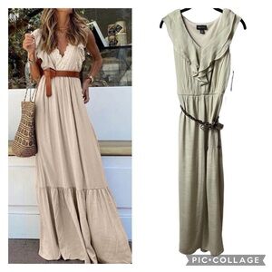 Nwt Ab Studio Ruffle Double Slit Maxi