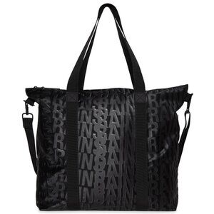 RAINS Large Waterproof Tote Bag Black Monogram Crossbody Commuter Shopper