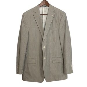 Haspel Sport Coat Men 42L Gray White Stripe Cotton Seersucker Half Lined Blazer