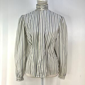 Vintage Ike Behar Stripe High Neck Blouse Neo Victorian Steampunk