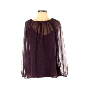 Point Sur For J. Crew Pin Dot Purple Popover Chiffon Blouse Size XS