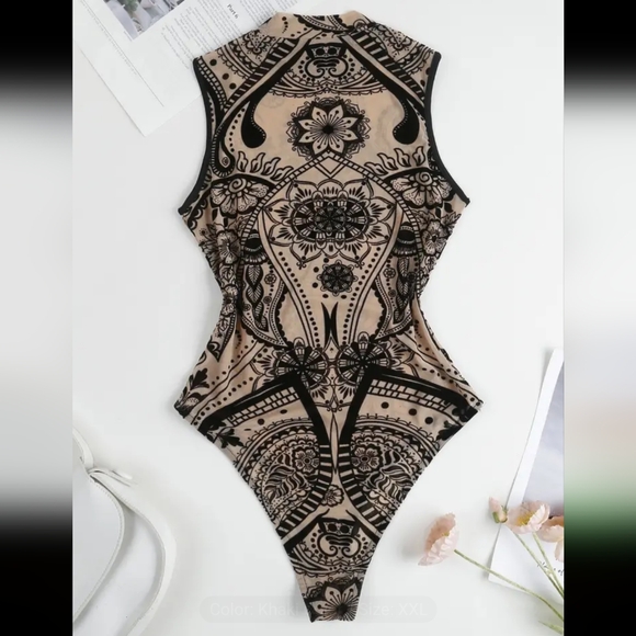 🐒Paisley Print Sheer Mesh Bodysuit - Picture 2 of 7