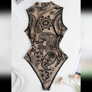 🐒Paisley Print Sheer Mesh Bodysuit