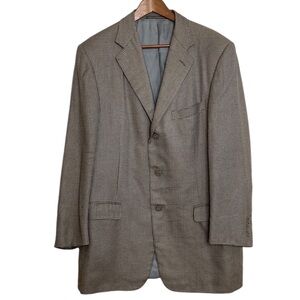 Mens Sport Coat Size 44R Gray Brown Silk Cashmere Houndstooth Blazer Jacket