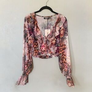 Missguided Floral Leopard Chiffon Milkmaid Top