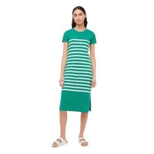 J. Crew Short Sleeve Midi TShirt Dress Green White Stripe