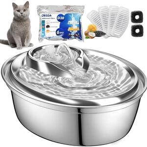 Orsda Cat/dog water Fountain. Stainless steel, 67 ounce/ 2 litre, + 18 filters