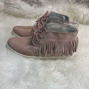 ASOS made in Italy leather suede light pink lace up fringe ankle boots EUR SZ41